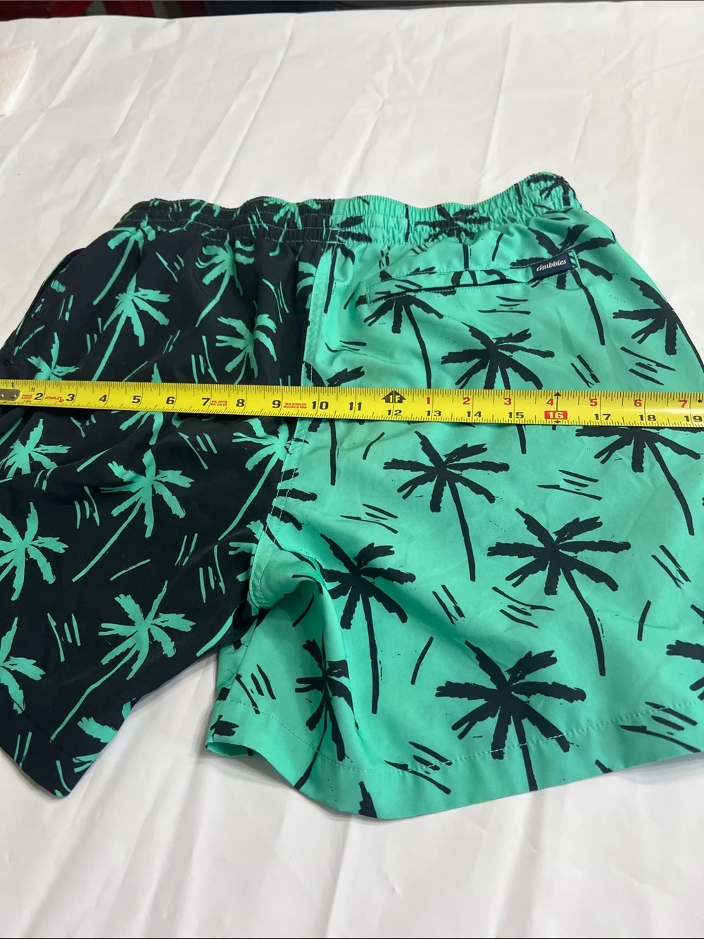 Chubbies Two-Tone Mint and Black Palm Swim Shorts